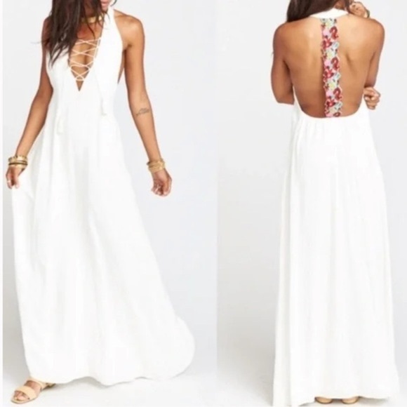 Show Me Your MuMu Dresses & Skirts - Show me your Mumu Voyage White Lace Up V Neck Halter Maxi Dress S